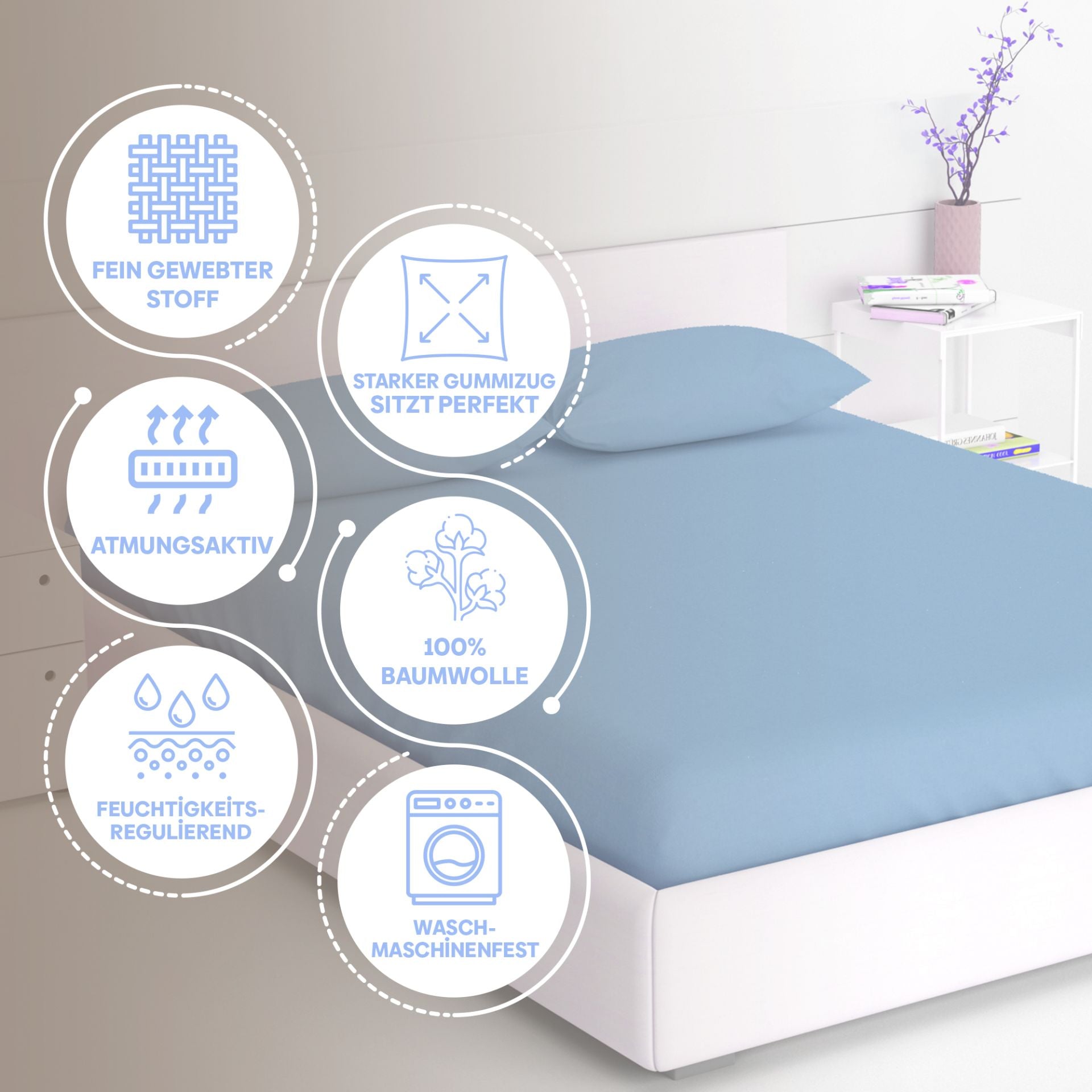 Eve Textile fitted sheet light blue jersey