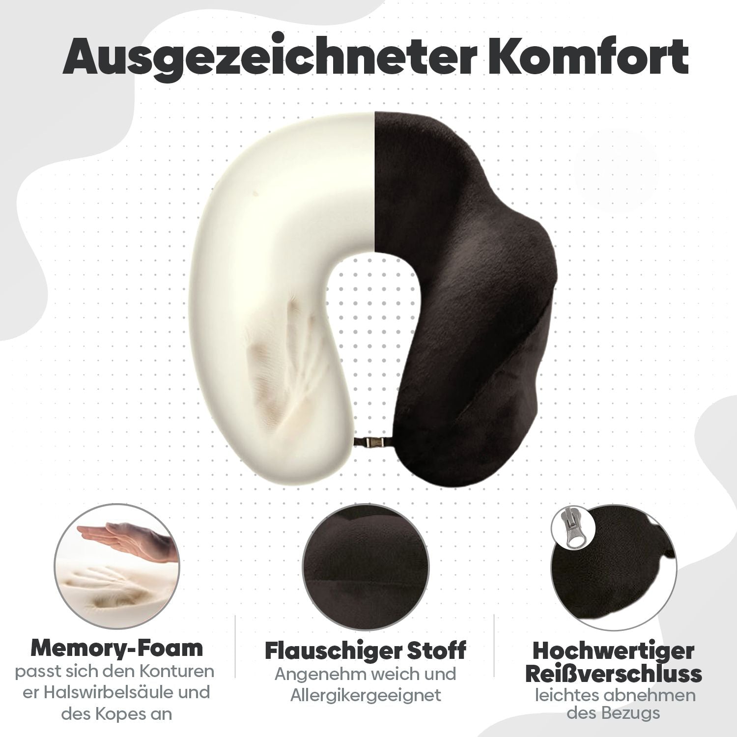Eve Textile travel neck pillow black with raised headrest 