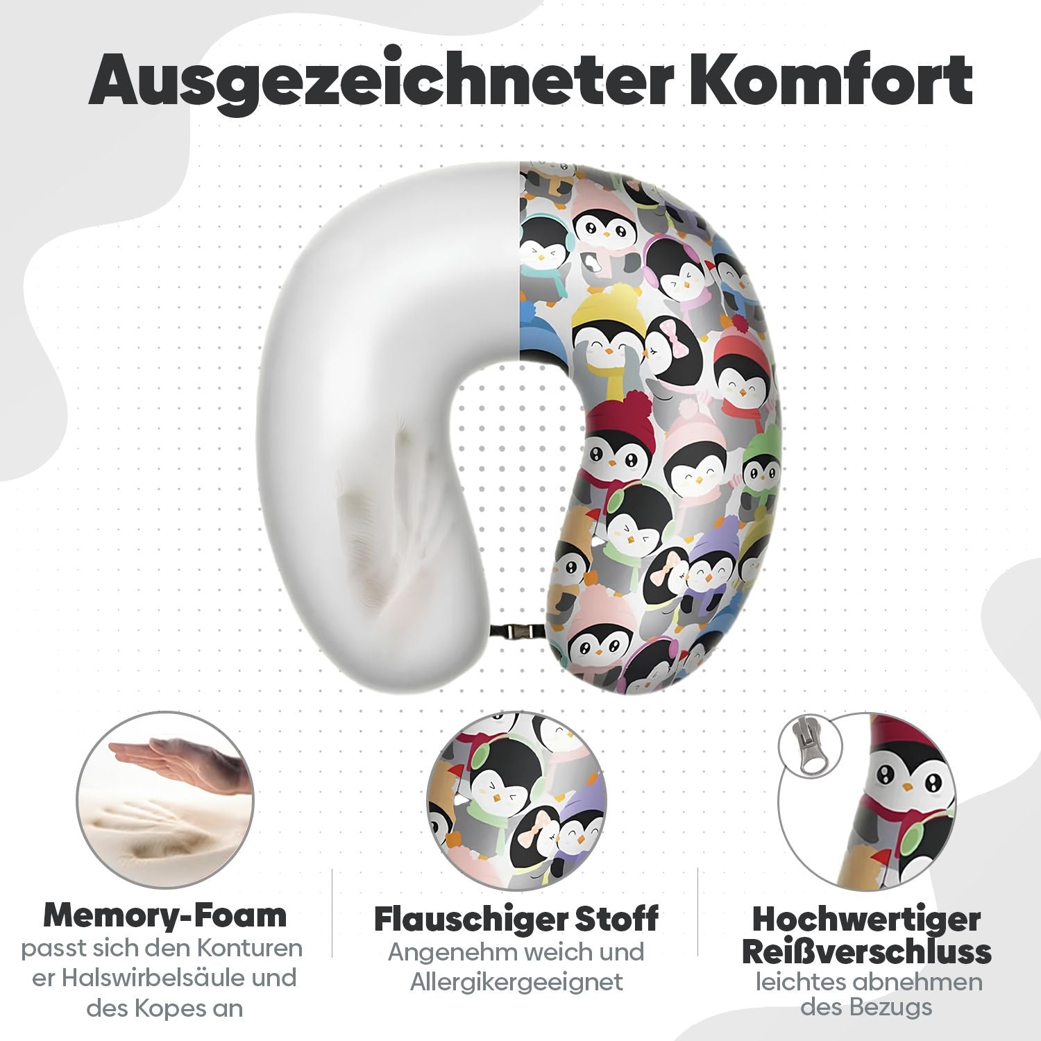 Eve Textile travel neck pillow penguin design 