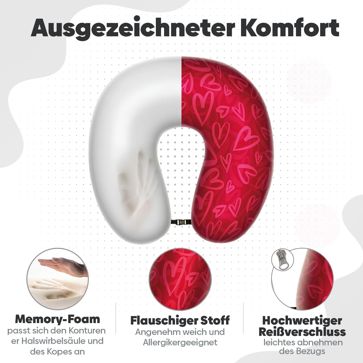 Eve Textile travel neck pillow heart design 
