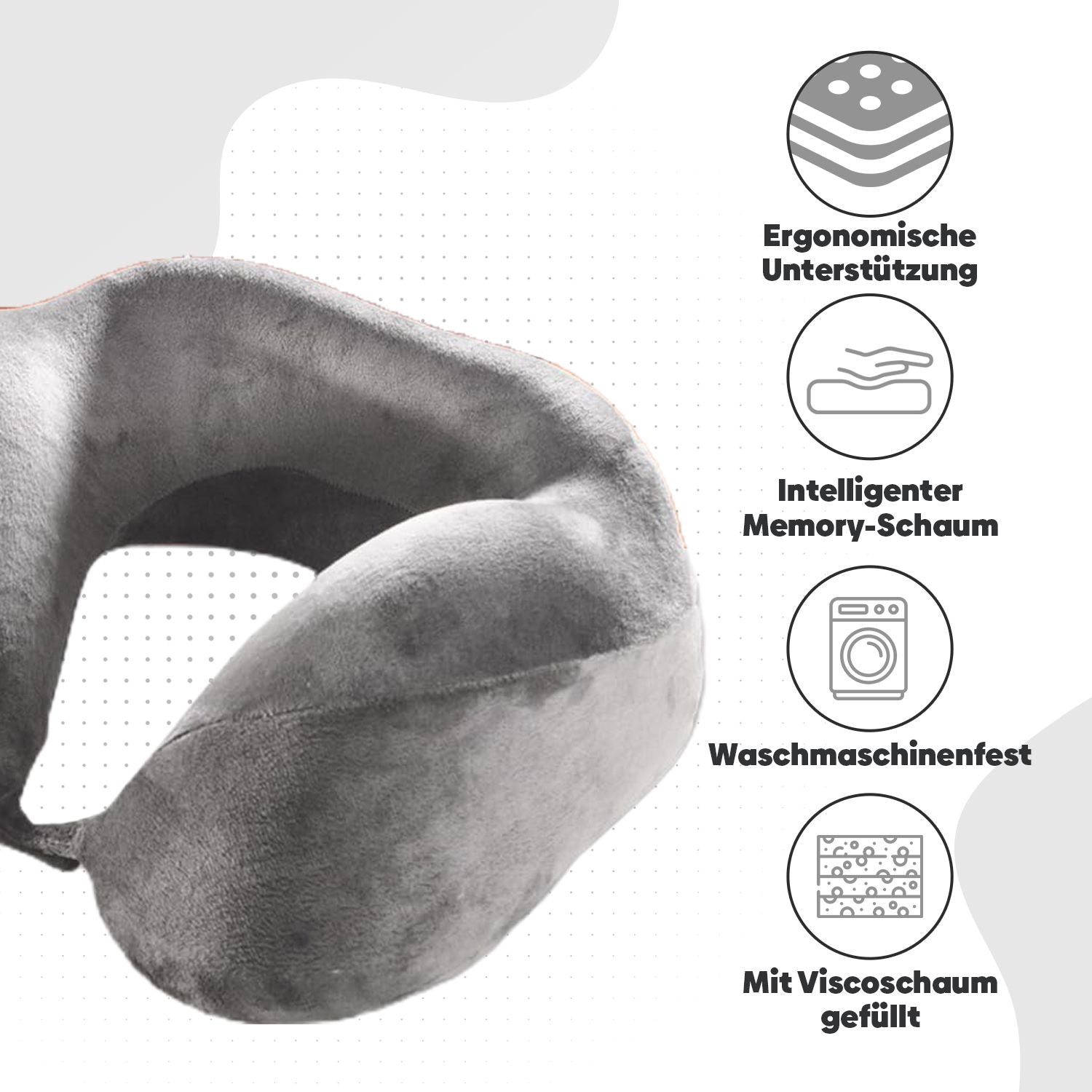 Eve Textile Travel Neck Pillow Grey with Raised Neck