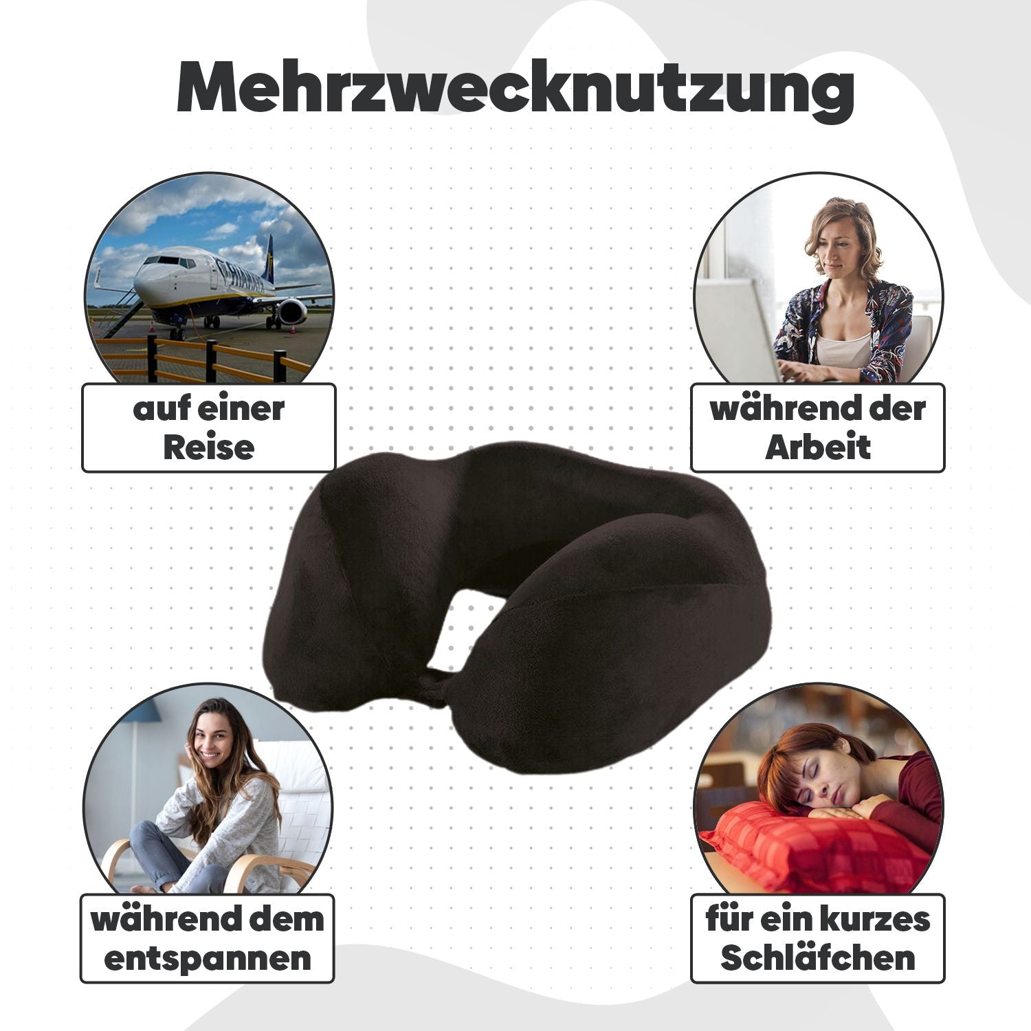 Eve Textile travel neck pillow black with raised headrest 
