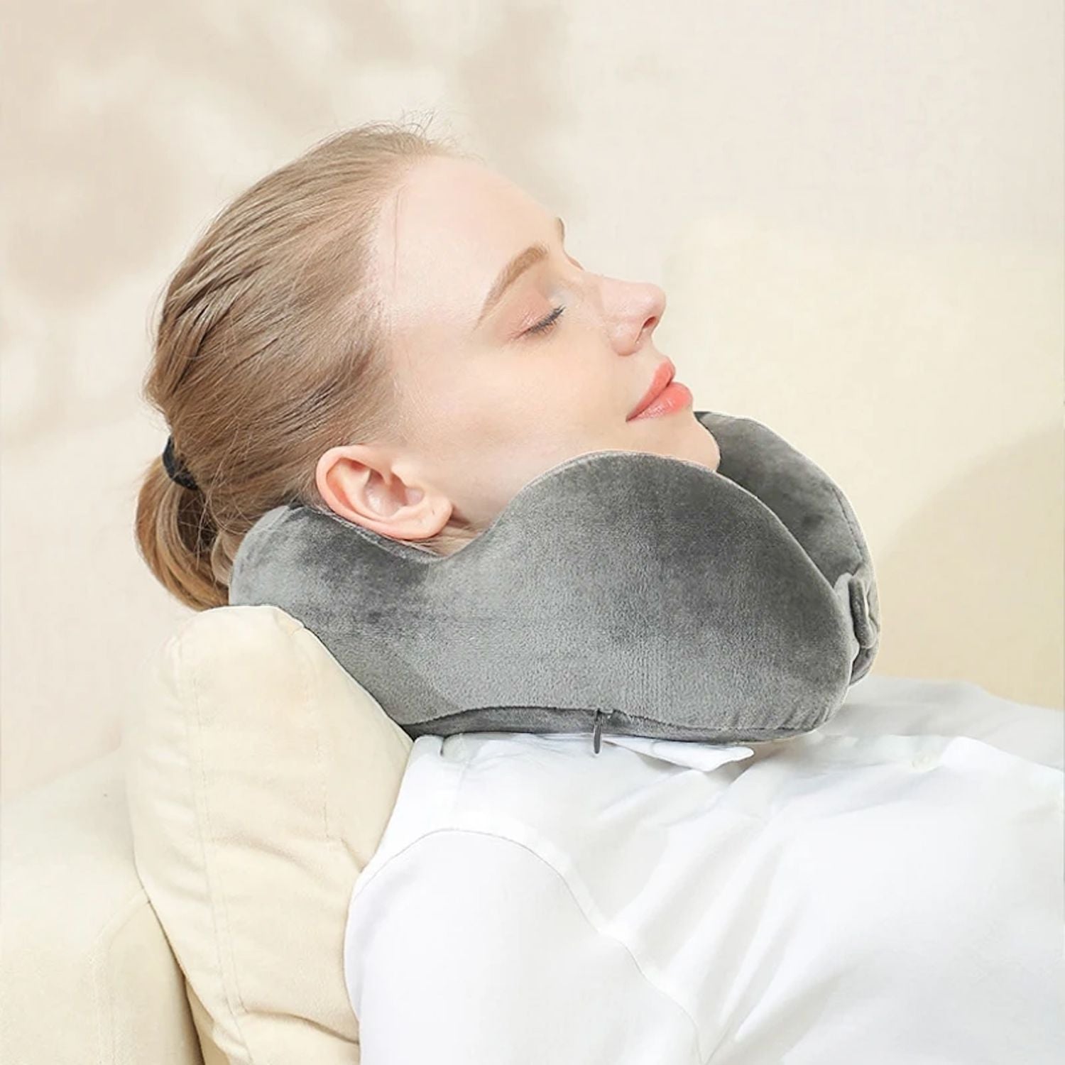 Eve Textile Travel Neck Pillow Grey with Raised Neck