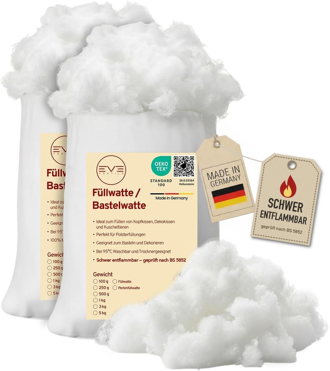 Füllwatte Schwer Entflammbar nach BS 5852-2:1982 - 3 kg