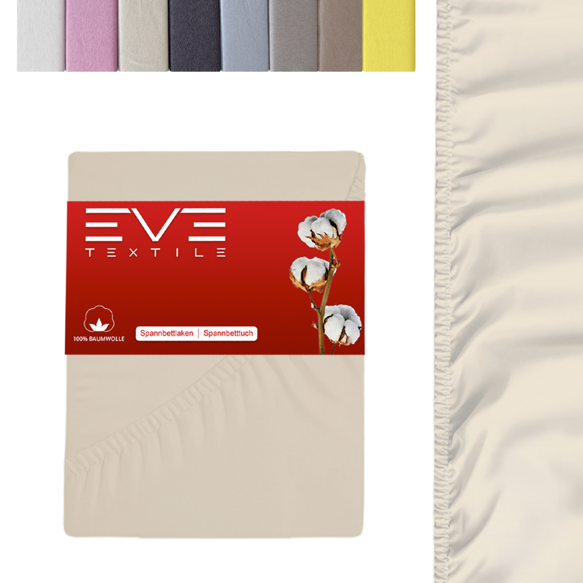 Eve Textile® Spannbettlaken 100x200 cm Creme Jersey