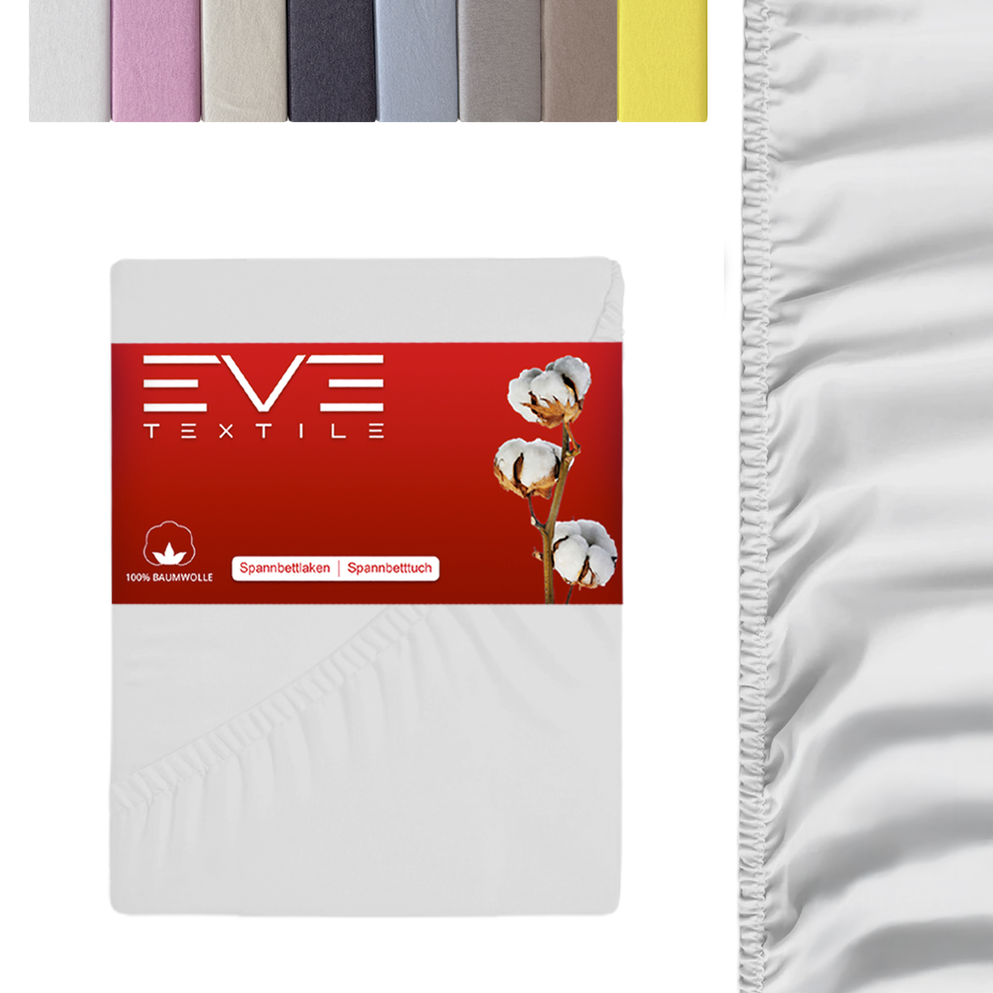 Eve Textile® Spannbettlaken 100x200 cm Weiß Jersey