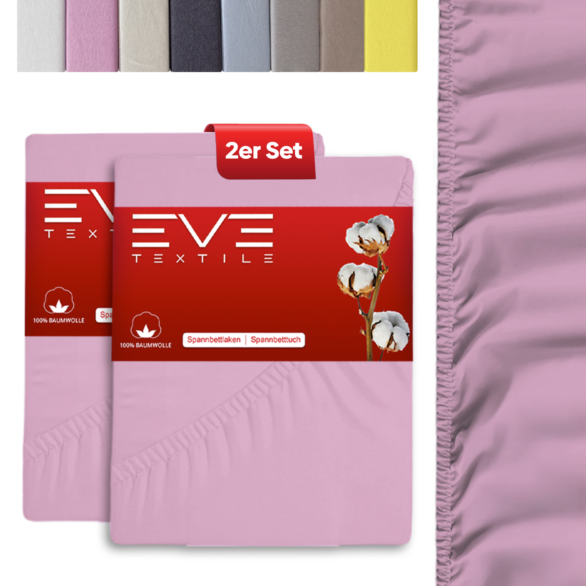 Eve Textile® Spannbettlaken 100x200 cm 2er Set Rosa Jersey