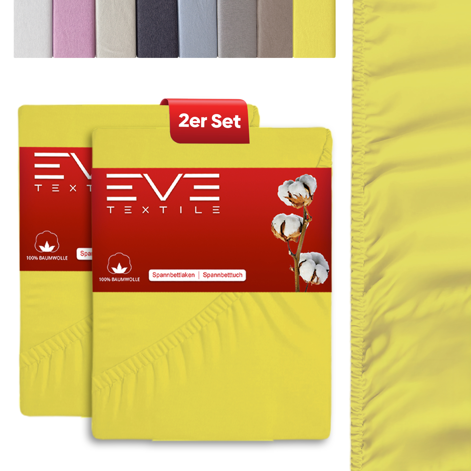 Eve Textile® Spannbettlaken 60x120cm 2er Set Gelb Jersey 